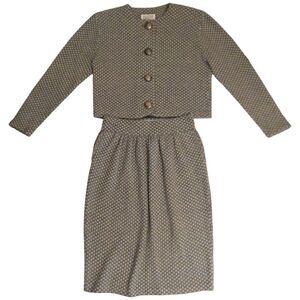 St. John By Marie Gray Skirt Set, Light & Dark Grey Waffle Knit Pattern, Size 8